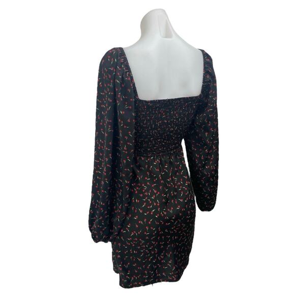 Princess Polly Black Floral Cutout Smocked Long Puff Sleeve Mini Bodycon Dress 2 - Picture 2 of 4